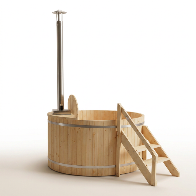Wood Fired 4-Person to 5-Person 0-Jet Hot Tub and Ice Bath with Internal Stove Pine — Studio Shot