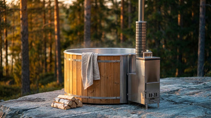 Wood Fired 4-Person to 5-Person 0-Jet Hot Tub and Ice Bath with Internal Stove Pine — Lifestyle